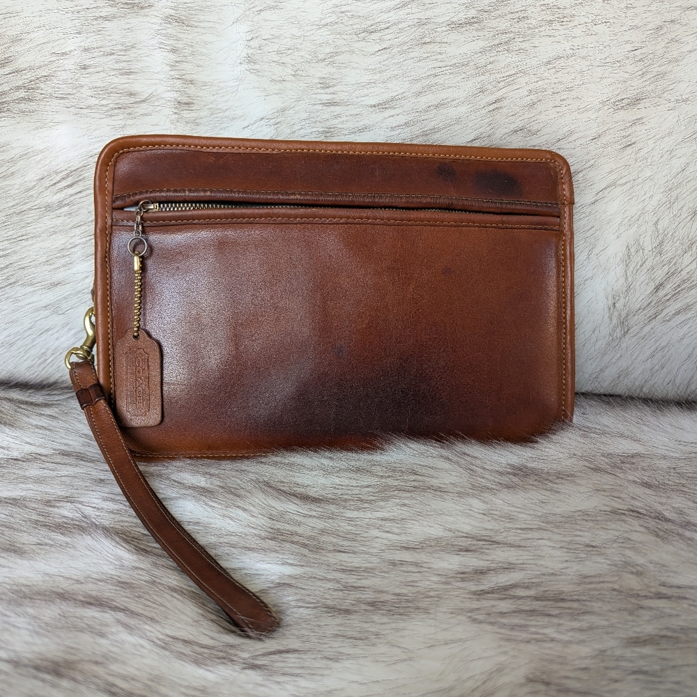Vintage Coach 9834 Large Zip Clutch Bag in British Tan Pre-1994 - Picture 2 of 11